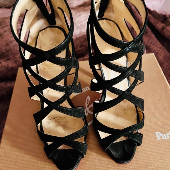 Christian Louboutin Black Suede BALOTA 120 mm Stilleto Booties sz 37/7 - Picture 2 of 9